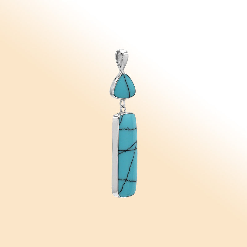 Sterling Silver Pendant With Turquoise Shell Trillion & Rectangle Drop Design Handcrafted In Bali