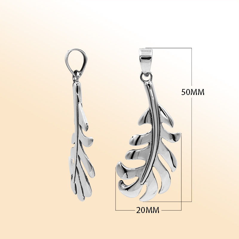 An elegant sterling silver feather pendant handcrafted with curved leaf-inspired detailing and a bright mirror-polished Balinese finish.