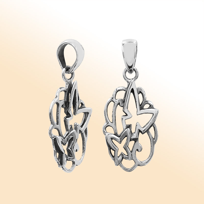 Elegant sterling silver butterfly cluster pendant with artistic openwork detailing and high-polish finish.