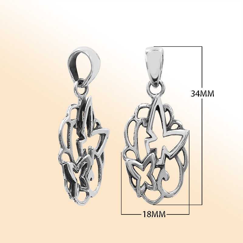Elegant sterling silver butterfly cluster pendant with artistic openwork detailing and high-polish finish.