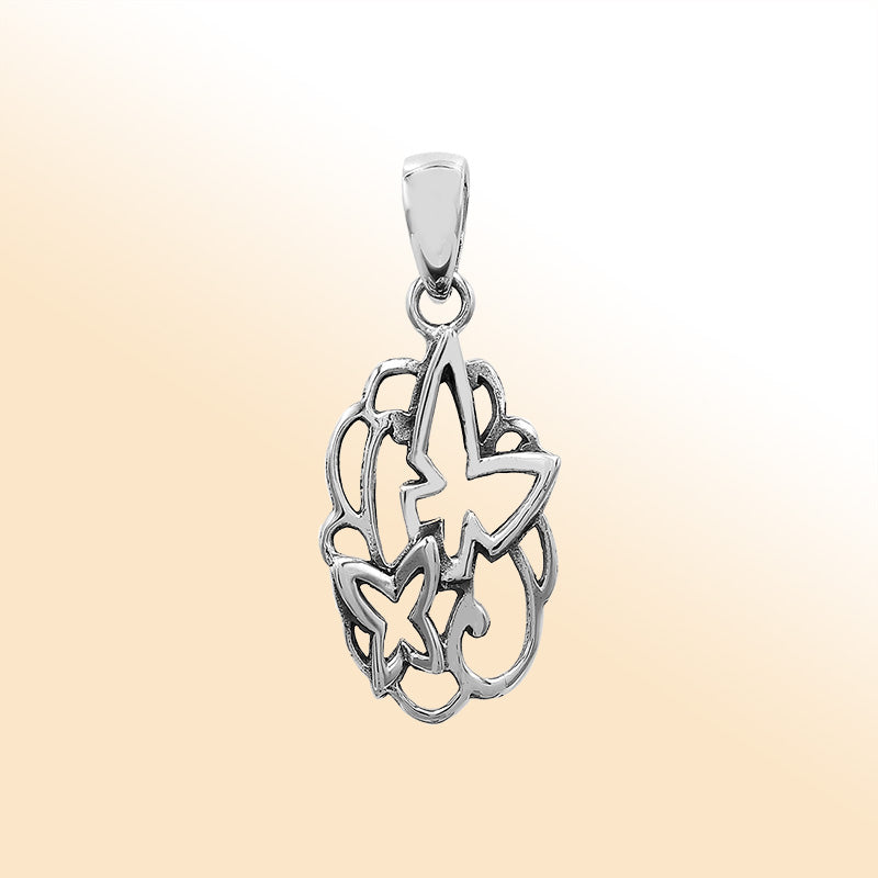 Elegant sterling silver butterfly cluster pendant with artistic openwork detailing and high-polish finish.