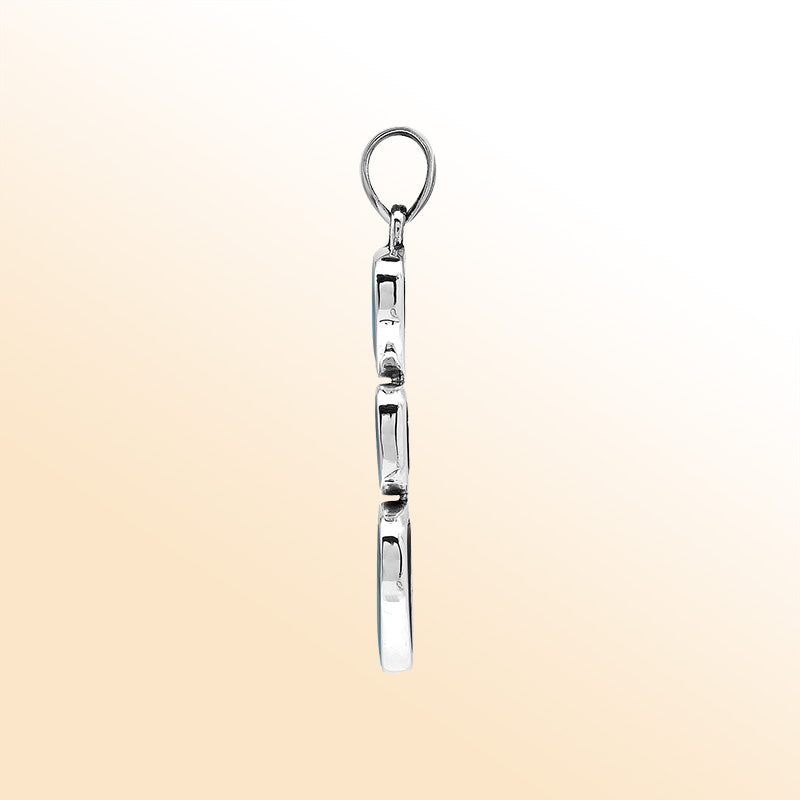 Handcrafted sterling silver triple-shape pendant with abalone shell, smooth polished surface, and ocean-inspired Balinese craftsmanship.