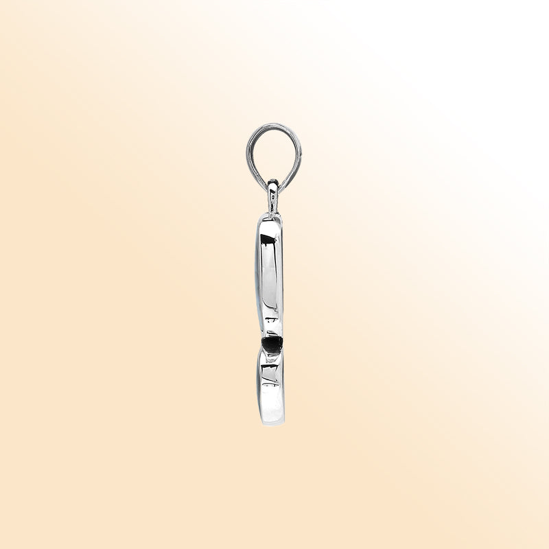 Handcrafted sterling silver double-shape pendant with abalone shell stones, smooth polished surface, and artistic Balinese design.