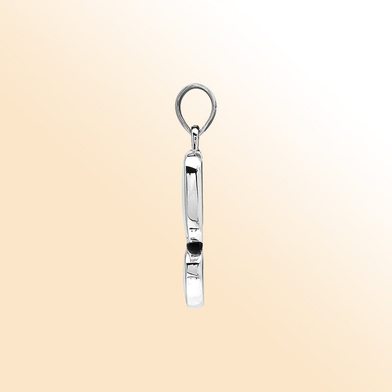 Handcrafted sterling silver double-shape pendant with Mother Of Pearl stones, smooth polished surface, and refined Balinese artistic detailing.