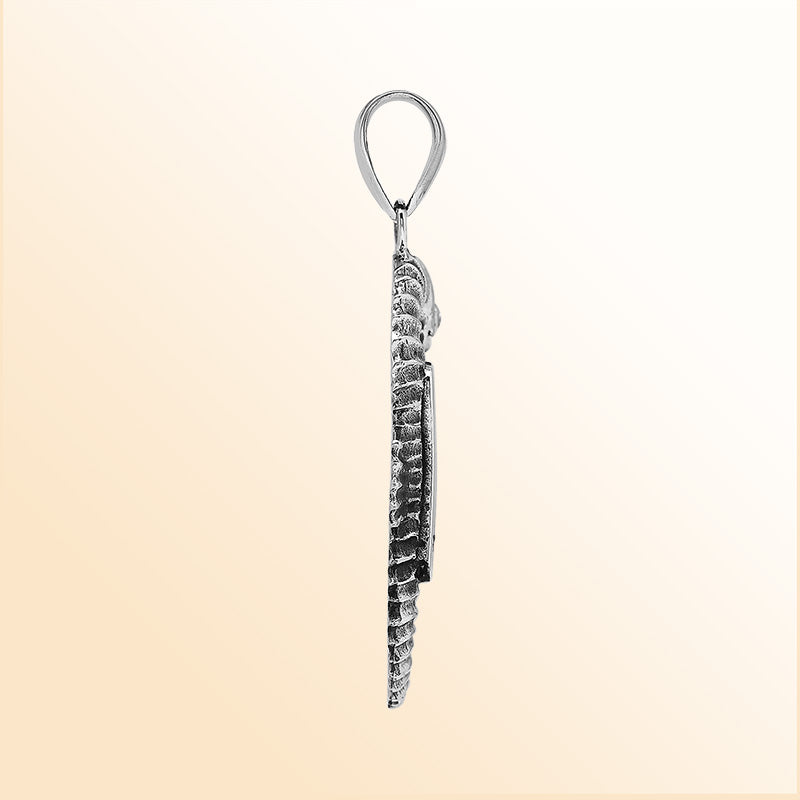 Handcrafted sterling silver seahorse pendant with Abalone Shell, polished surface, and artistic Balinese detailing.