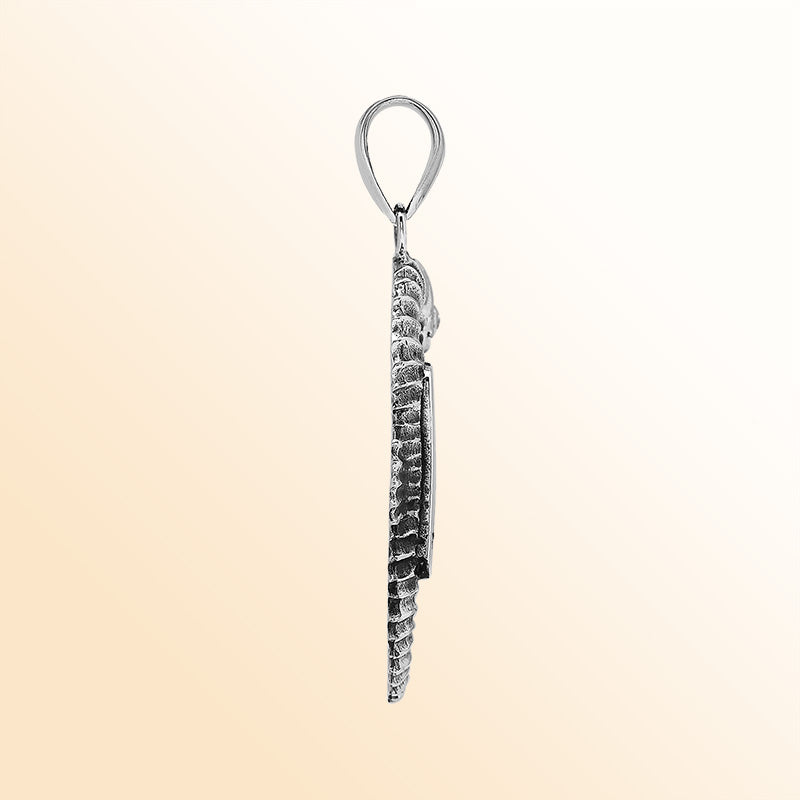 Elegant sterling silver seahorse pendant with polished Black Shell and Balinese handcrafted design.