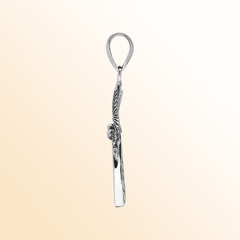 Elegant sterling silver palm tree pendant with red coral inlay and Balinese craftsmanship in a polished finish.