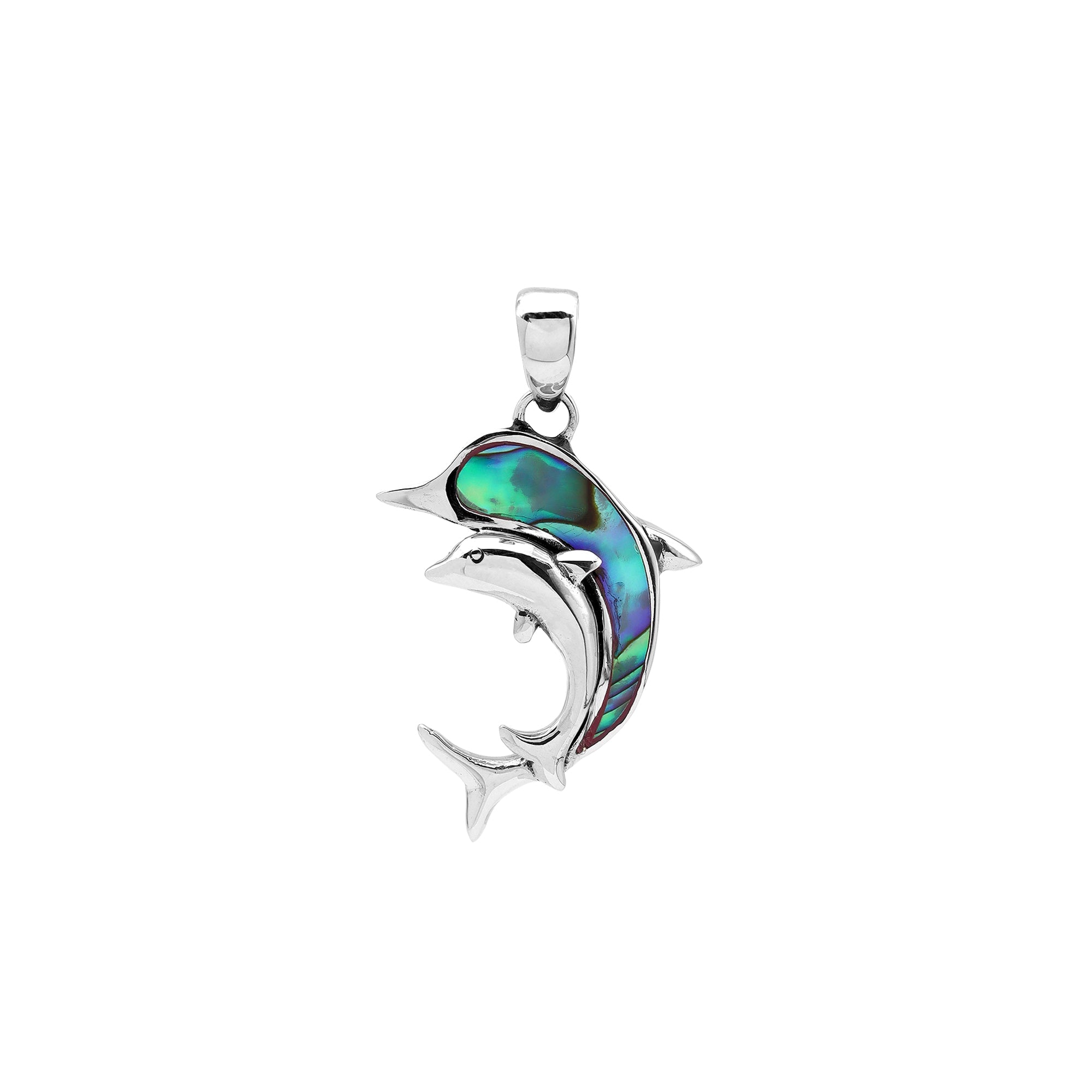AP-6354-AB Sterling Silver Dolphin Shape Pendant With Abalone Shell