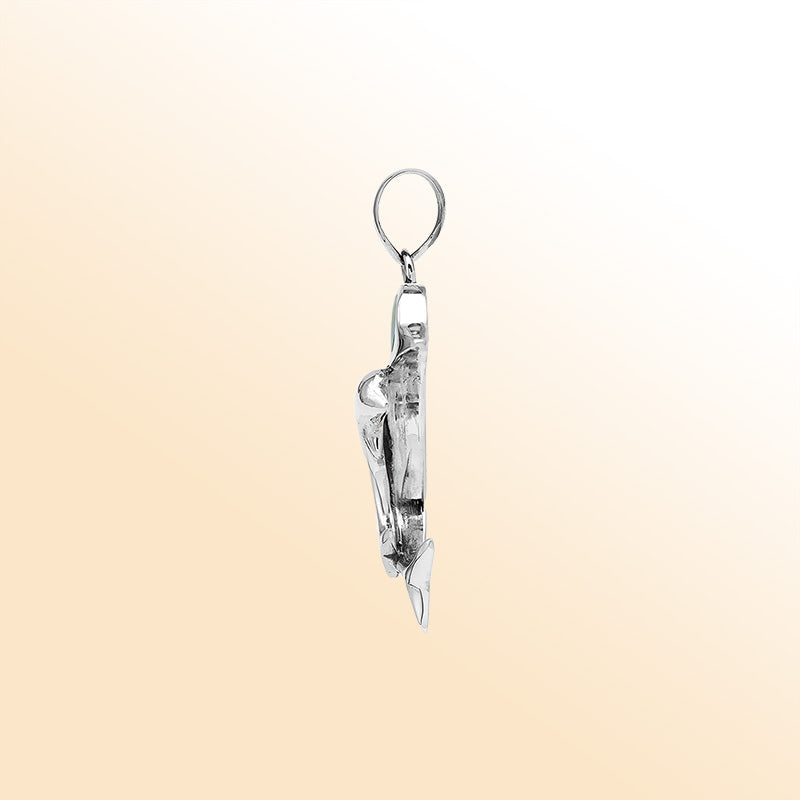 Elegant sterling silver dolphin pendant with abalone shell inlay and Balinese craftsmanship in a high-polish ocean-inspired design.