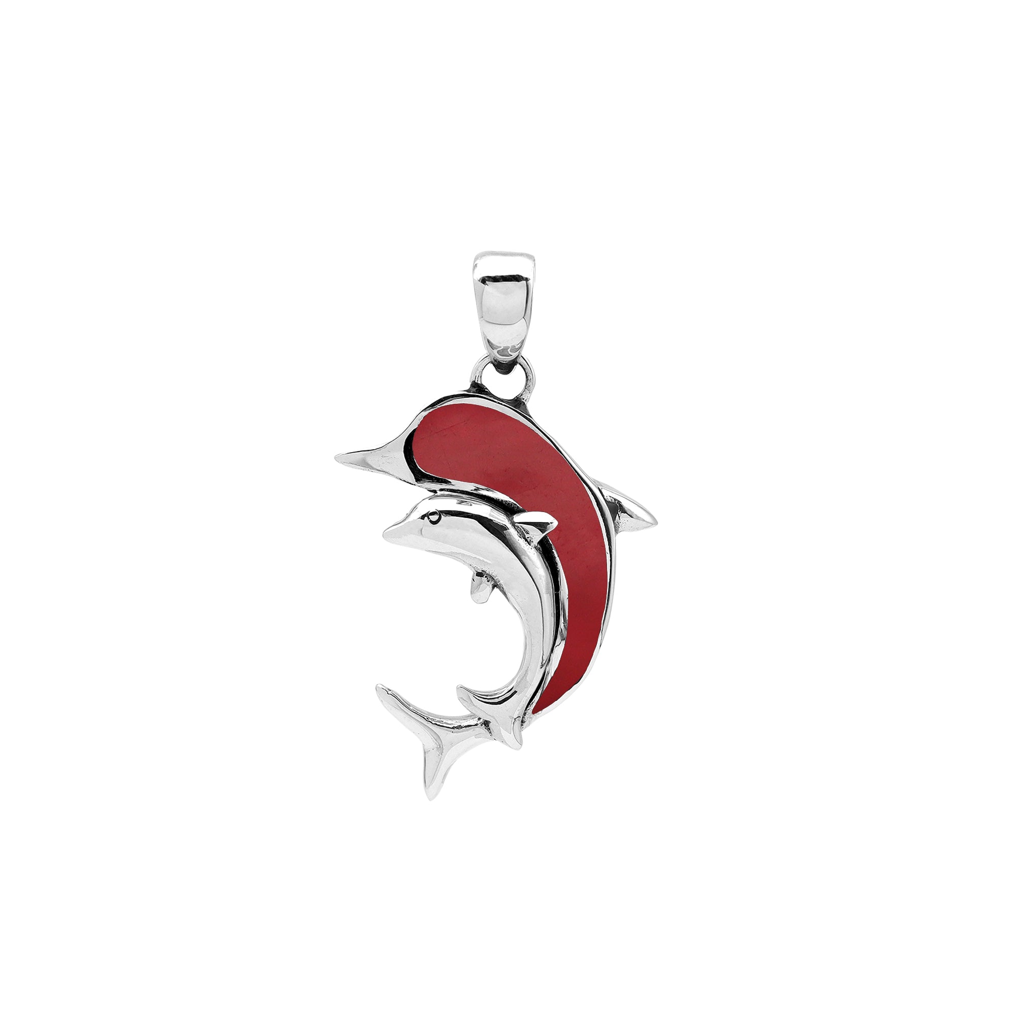 AP-6354-CR Sterling Silver Dolphin Shape Pendant With Coral