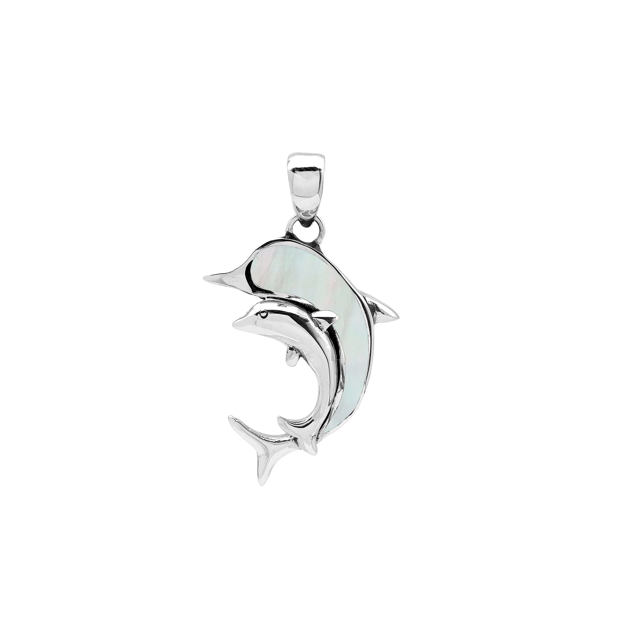 AP-6354-MOP Sterling Silver Dolphin Shape Pendant With Mother of Pearl
