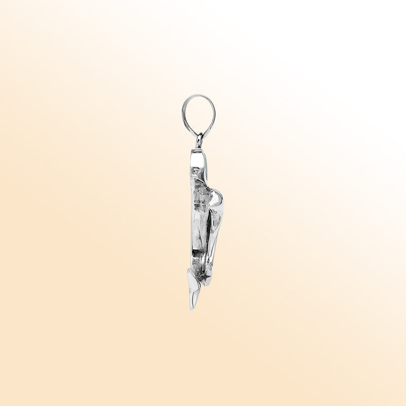 Elegant sterling silver dolphin pendant with black shell inlay and Balinese craftsmanship in a polished ocean-inspired design.