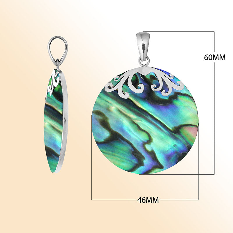 Elegant sterling silver Abalone Shell pendant with polished scroll design handcrafted in Bali.