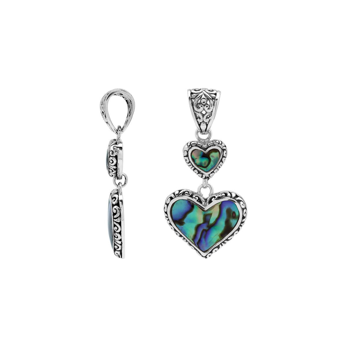 AP-7038-AB Sterling Silver Heart Shape Pendant with Abalone Shell