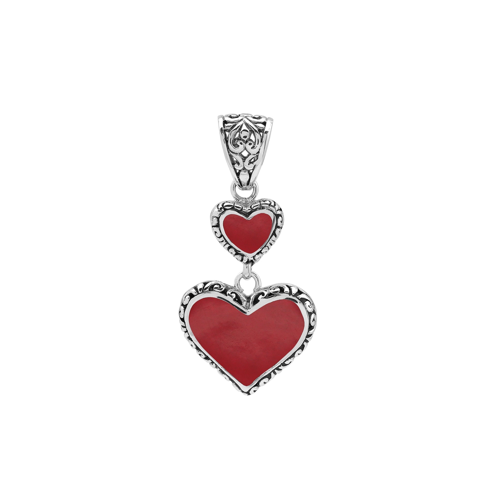 AP-7038-CR Sterling Silver Heart Shape Pendant with Coral