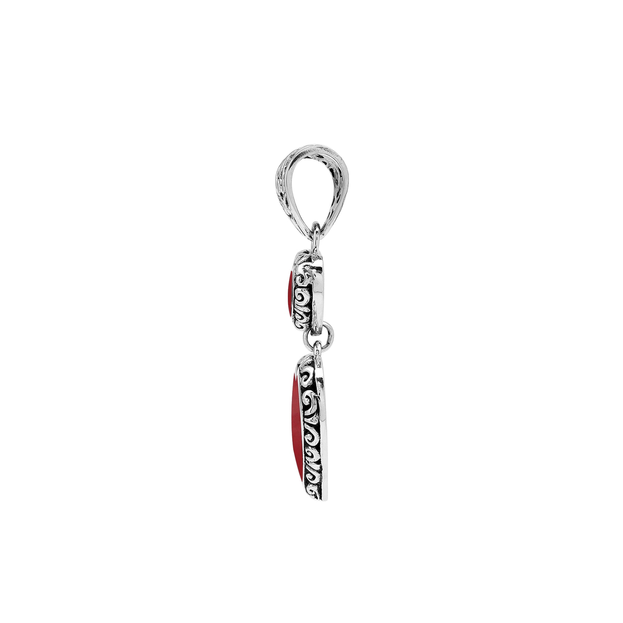 AP-7038-CR Sterling Silver Heart Shape Pendant with Coral