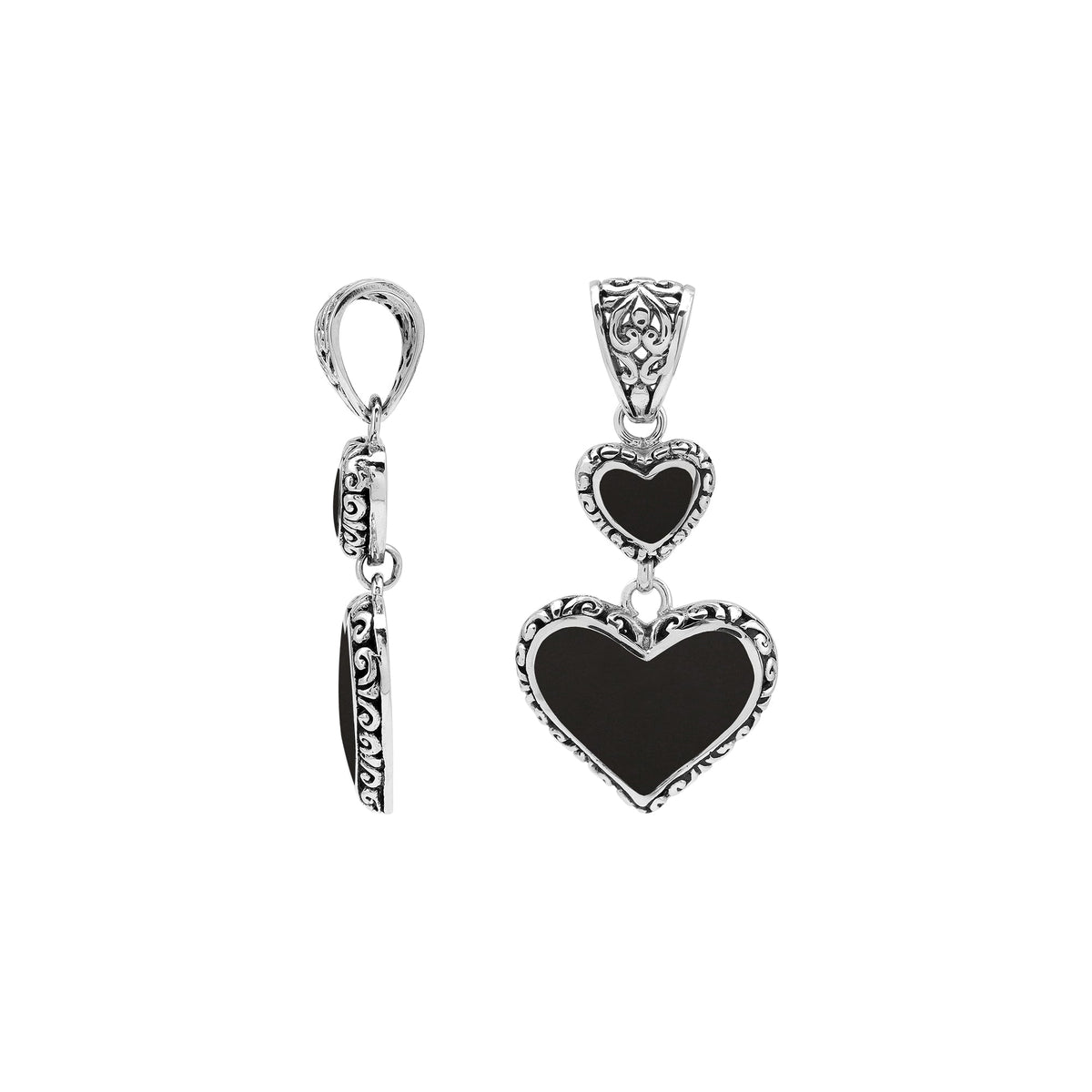 AP-7038-SHB Sterling Silver Heart Shape Pendant with Black Shell
