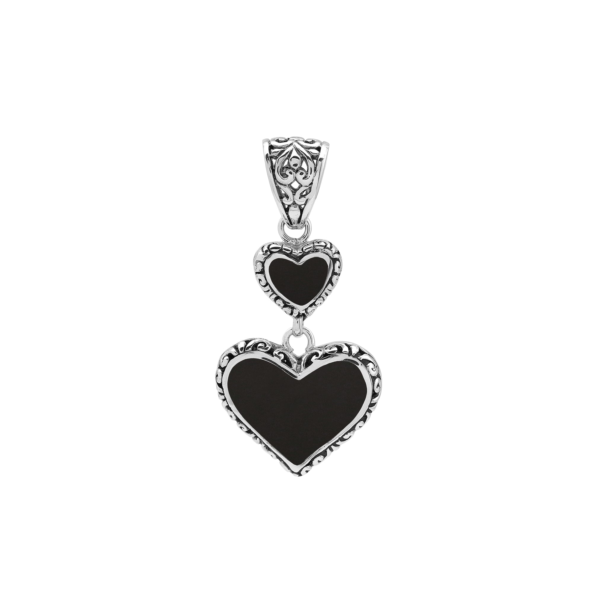 AP-7038-SHB Sterling Silver Heart Shape Pendant with Black Shell