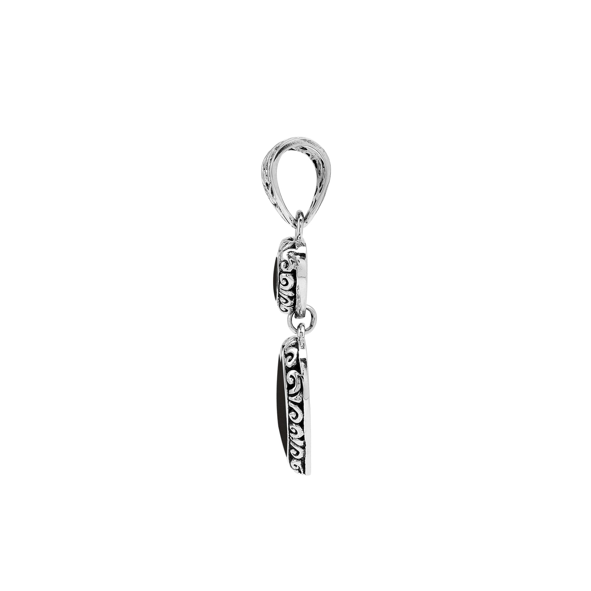 AP-7038-SHB Sterling Silver Heart Shape Pendant with Black Shell
