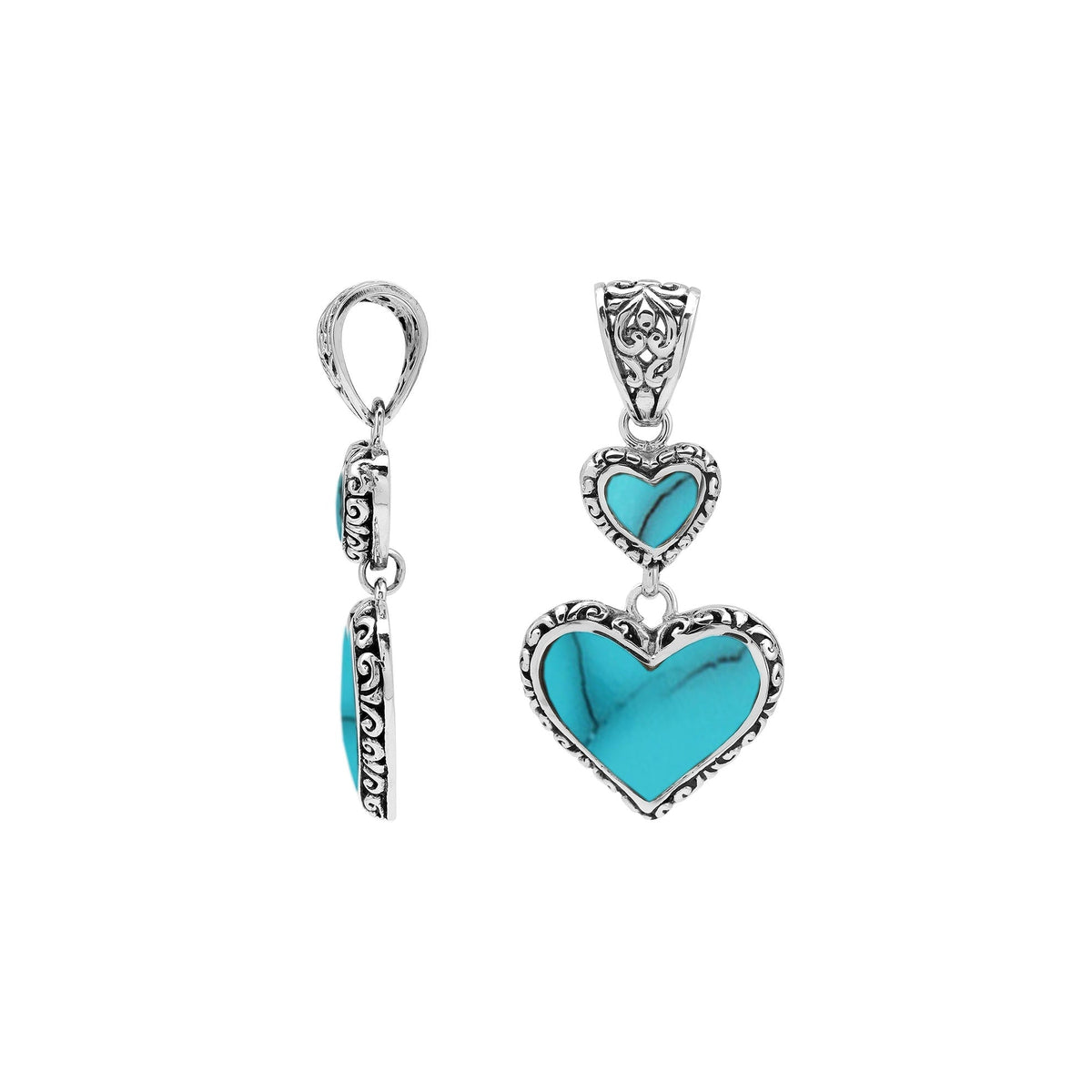 AP-7038-TQ Sterling Silver Heart Shape Pendant with Turquoise Shell
