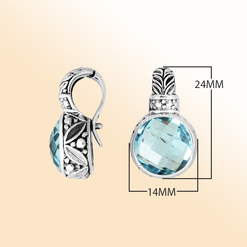 Artisan sterling silver Blue Topaz Quartz pendant with Balinese enhancer bail.