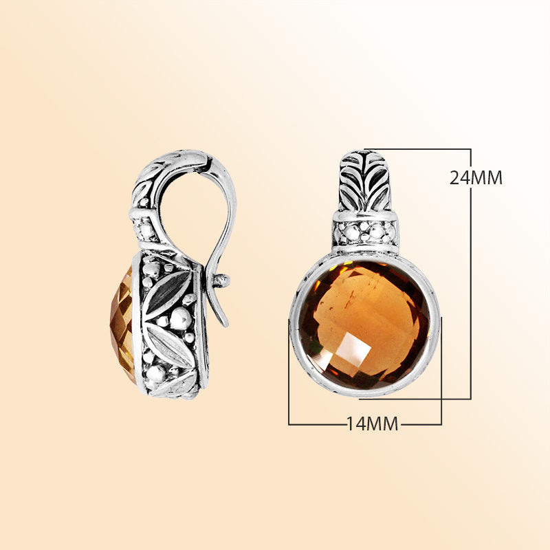 Artisan sterling silver Citrine Quartz pendant with Balinese enhancer bail.