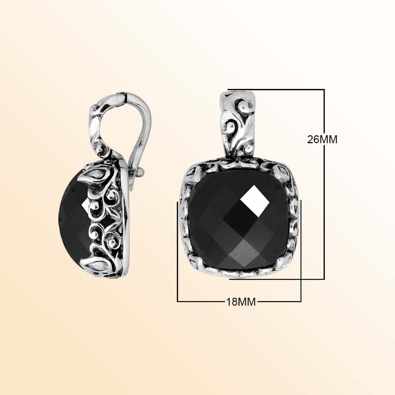 Handcrafted sterling silver pendant featuring Black Onyx with artistic Balinese scroll detailing.