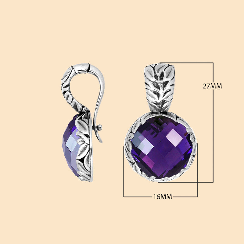 Elegant Sterling Silver Pendant Featuring Blue Topaz Quartz With Engraved Design