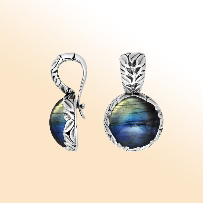 Elegant Sterling Silver Earrings Featuring Labradorite With Engraved Design