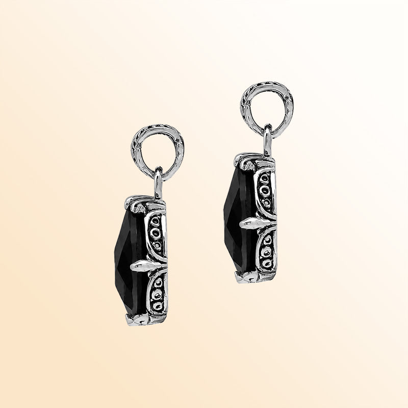 Vintage sterling silver Black Onyx pendant with handcrafted Balinese artisan detailing