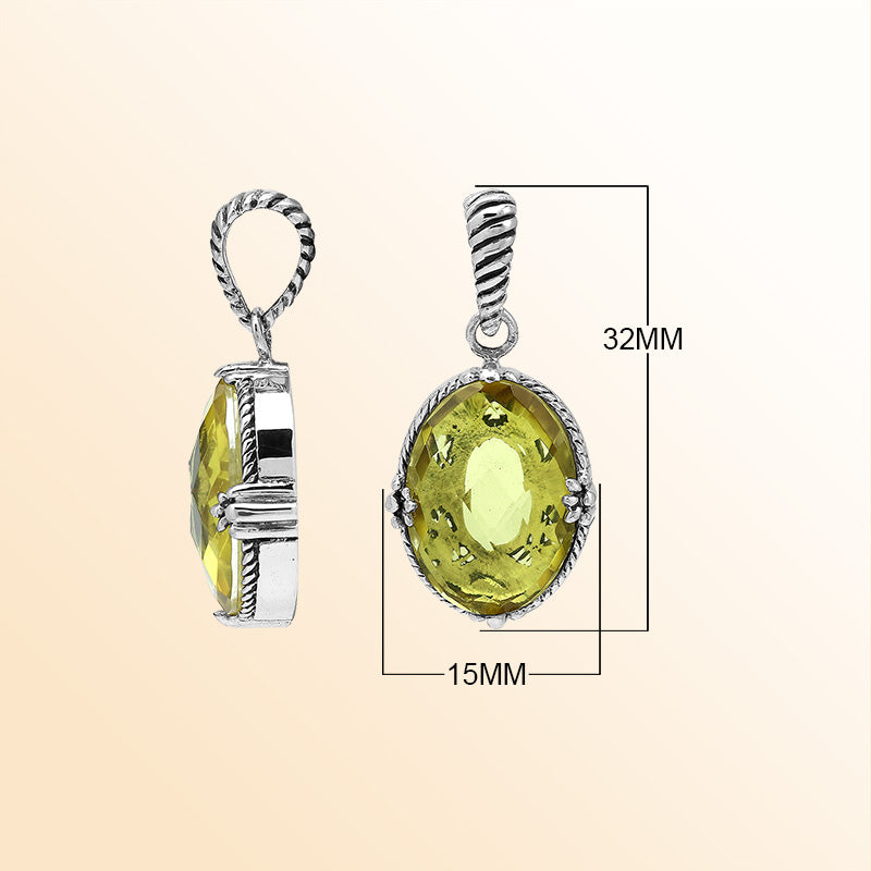 Artistic Lemon Quartz oval pendant made with polished 925 sterling silver featuring soft rope-inspired detailing and a bright modern aesthetic for stylish daily wear