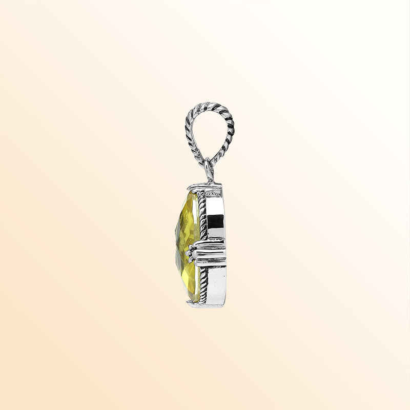Artistic Lemon Quartz oval pendant made with polished 925 sterling silver featuring soft rope-inspired detailing and a bright modern aesthetic for stylish daily wear