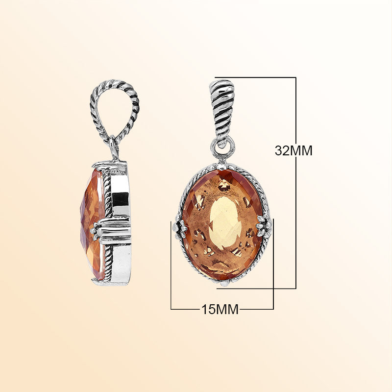 Artistic Morganite Quartz oval pendant in polished 925 sterling silver with soft rope accents and a warm contemporary handcrafted-inspired aesthetic for everyday wear