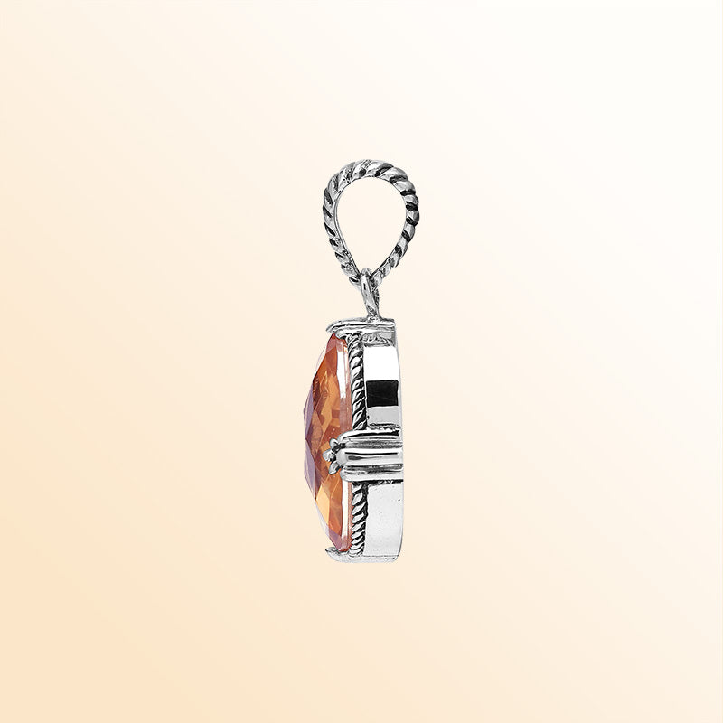 Artistic Morganite Quartz oval pendant in polished 925 sterling silver with soft rope accents and a warm contemporary handcrafted-inspired aesthetic for everyday wear