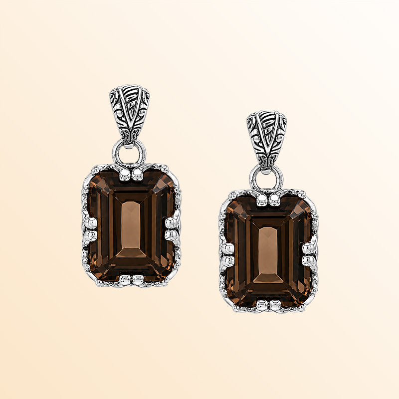 Vintage sterling silver Smokey Quartz pendant with handcrafted Balinese artisan detailing