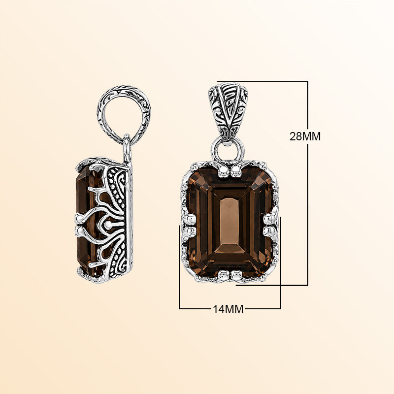 Vintage sterling silver Smokey Quartz pendant with handcrafted Balinese artisan detailing