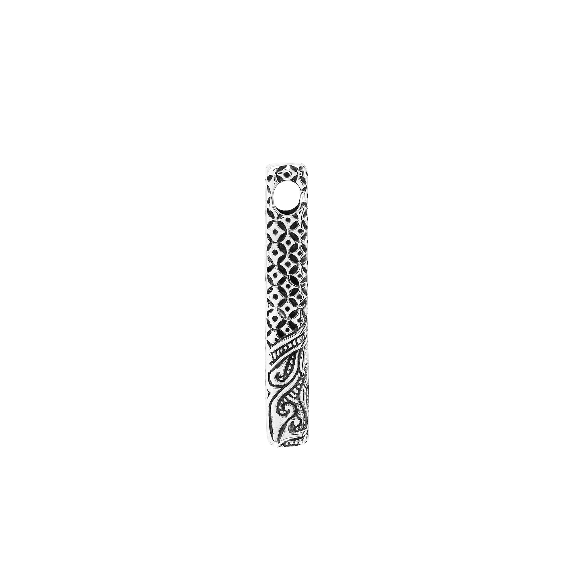 Sterling silver rectangular pendant with detailed Bali carving and oxidized finish – handcrafted unisex artisan jewelry for everyday wear or gifting.