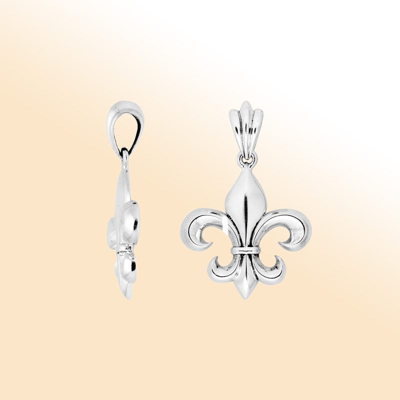 Artistic sterling silver Fleur-De-Lis pendant featuring smooth curved detailing, polished finishing, and symbolic handcrafted-inspired elegance for modern daily wear