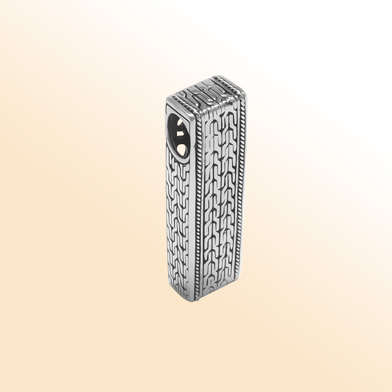 Artistic sterling silver rectangular bar pendant featuring engraved modern pattern, polished bright finish, and stylish handcrafted-inspired detailing for everyday wear