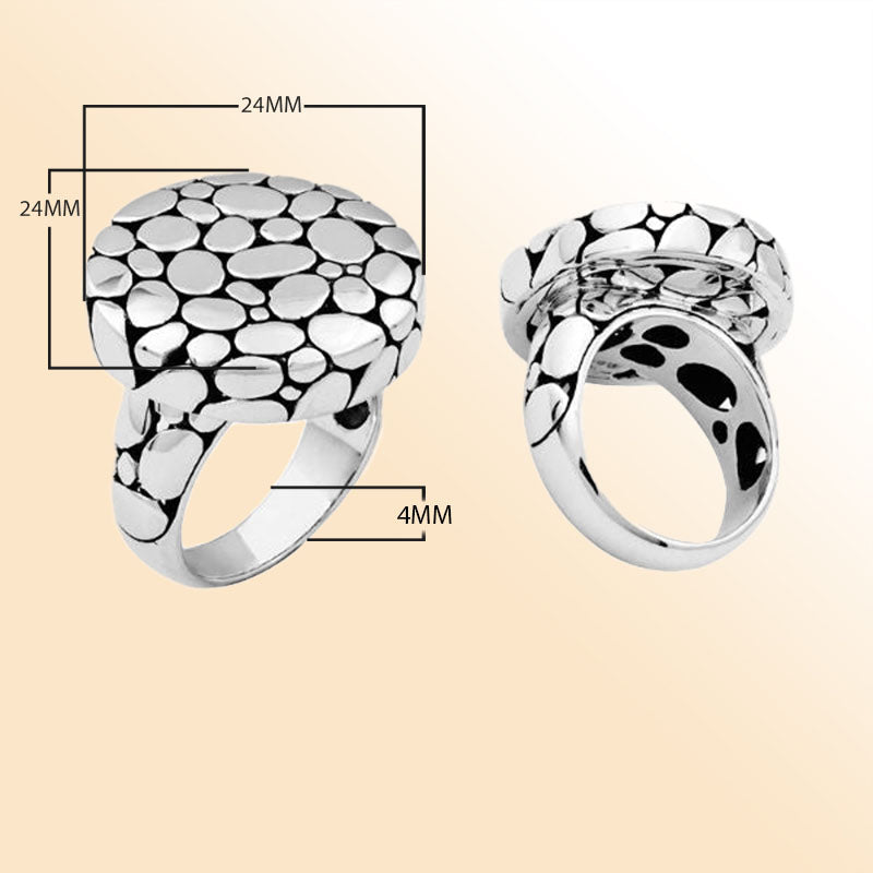 Sterling silver pebble design statement ring, handcrafted in Bali with a polished finish, modern bold jewelry for everyday wear or special occasions.