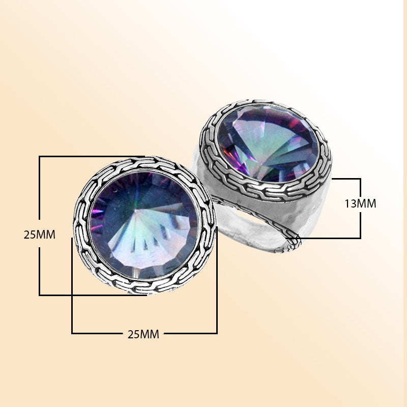 Sterling silver Mystic Topaz Quartz ring with a vibrant rainbow quartz, artisan bezel setting, and handcrafted detailing, bold statement jewelry for women.