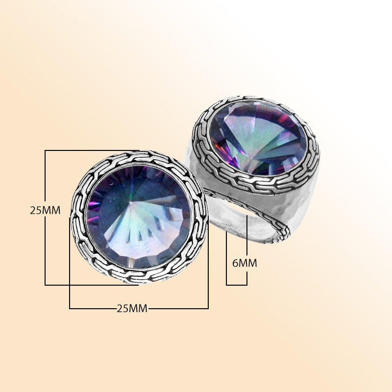Sterling silver Mystic Topaz Quartz ring with a vibrant rainbow quartz, artisan bezel setting, and handcrafted detailing, bold statement jewelry for women.