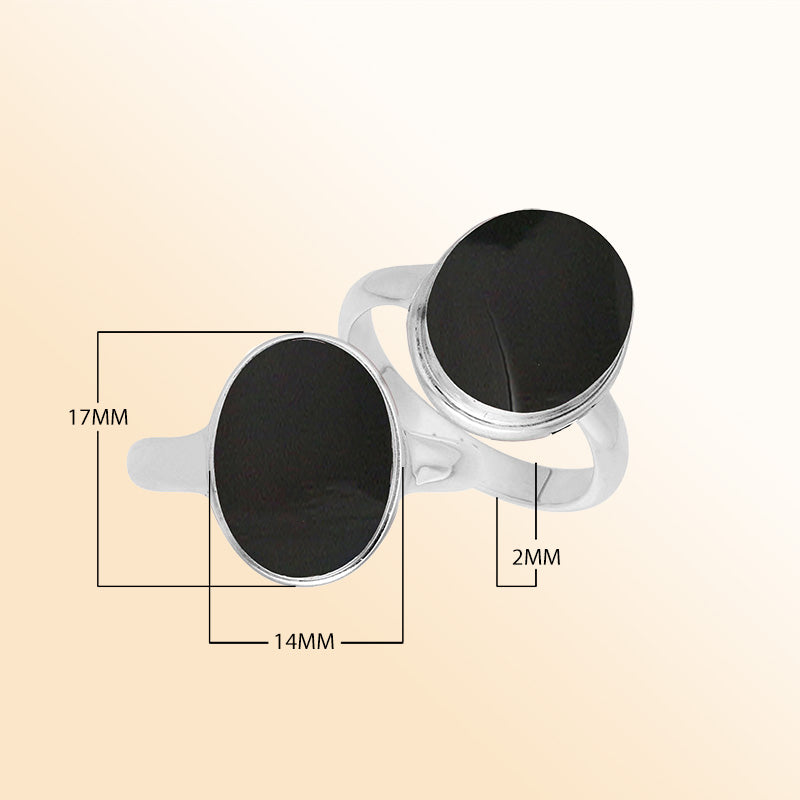 Sterling silver oval Black Shell ring with polished bezel setting, handcrafted artisan statement jewelry for women.