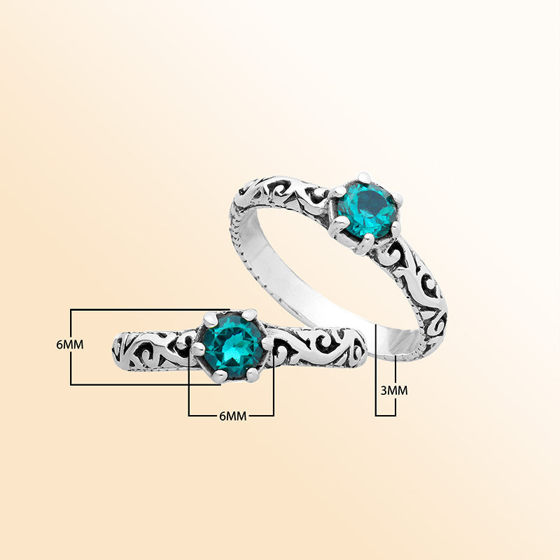 Sterling silver filigree ring with round Blue Topaz Quartz, artisan handcrafted jewelry for women, elegant quartz accessory.