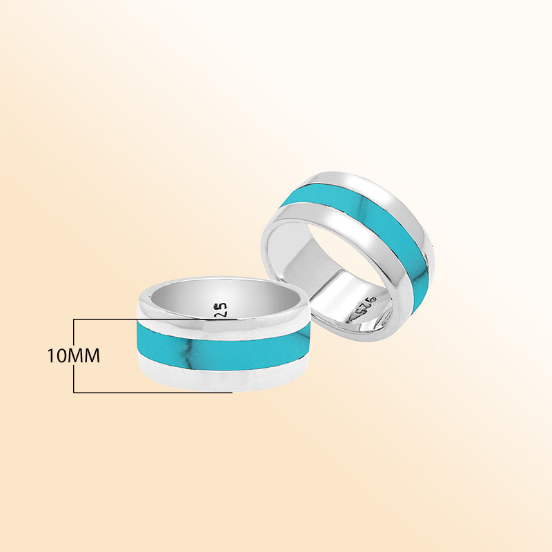 Handcrafted sterling silver wide band ring with vibrant Turquoise Shell inlay, unisex artisan Shell jewelry for everyday wear or gifting.