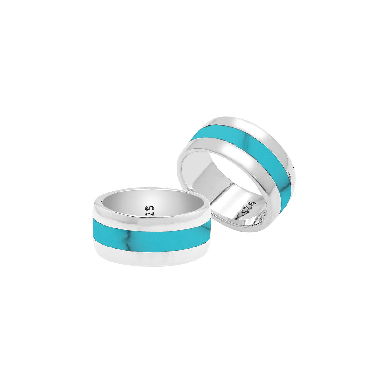 Handcrafted sterling silver wide band ring with vibrant Turquoise Shell inlay, unisex artisan Shell jewelry for everyday wear or gifting.