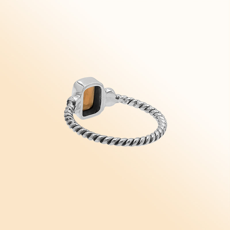 Handcrafted sterling silver twisted band ring with rectangular-cut Citrine Quartz, artisan unisex jewelry for everyday wear or gifting.