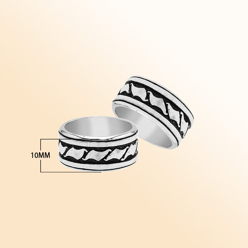Handcrafted sterling silver wide band ring with wave-inspired Bali design and oxidized finish, unisex artisan jewelry for everyday wear or gifting.
