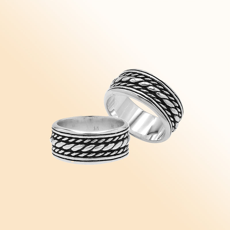 Men’s sterling silver rope band ring with oxidized wide design, unisex 925 silver ring for everyday wear and timeless style.