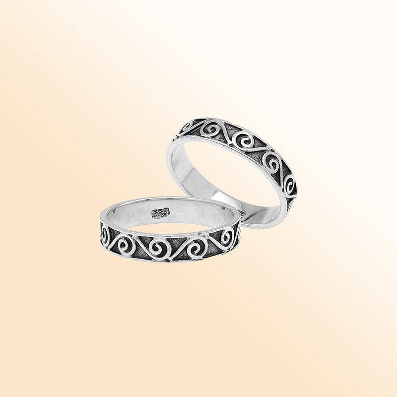 Sterling silver spiral scroll band ring, handcrafted Balinese jewelry for everyday wear or stacking style.